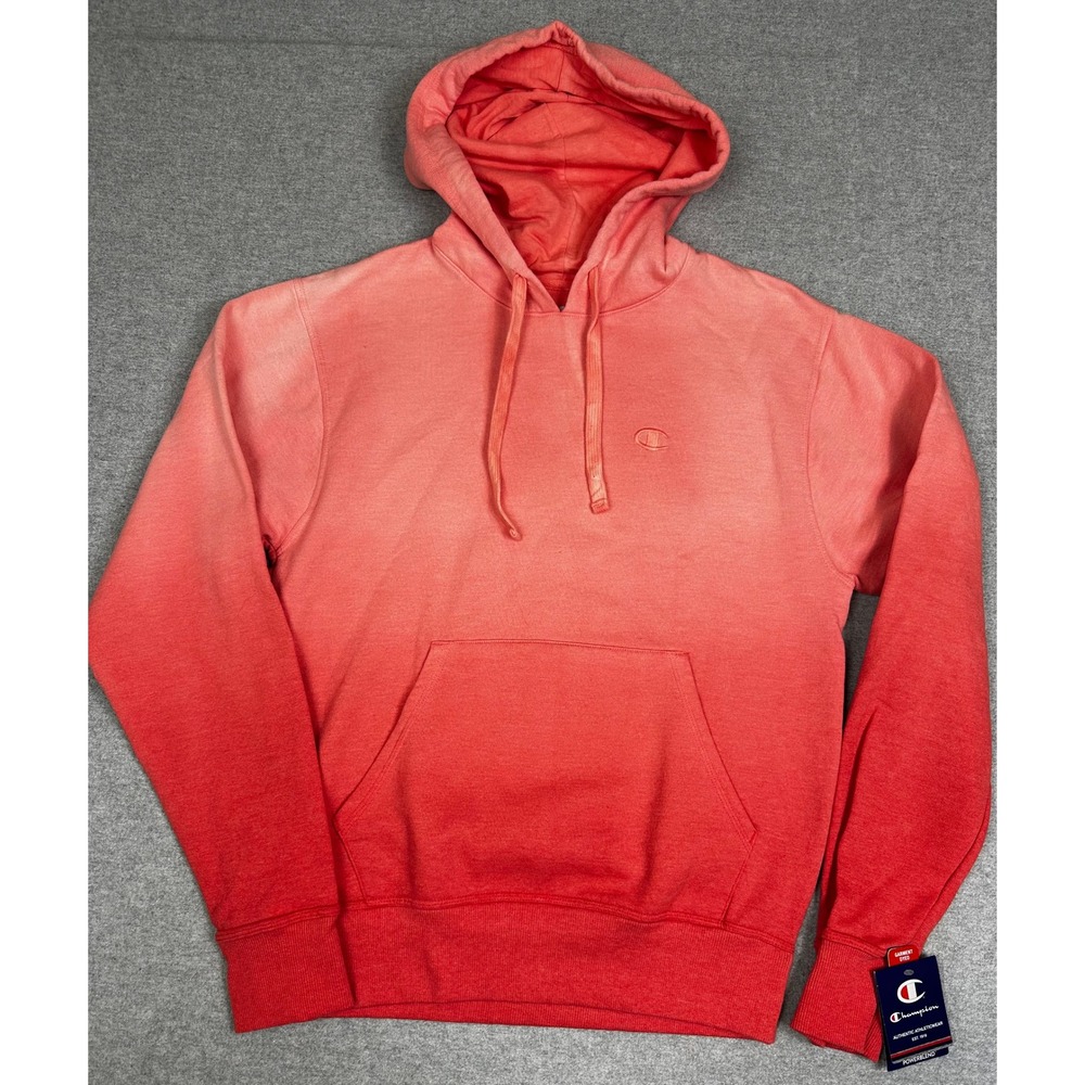 NWT Champion Hoodie Men Small Red/Pink Ombre Garment Dyed Powerblend‎ Pullover